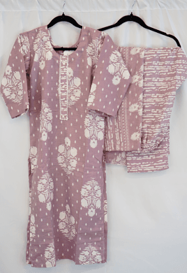 Dusty Mauve Handblock Print Cotton Kurta Set
