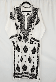 White and Black Hand Embroidered Chikankari Kurti