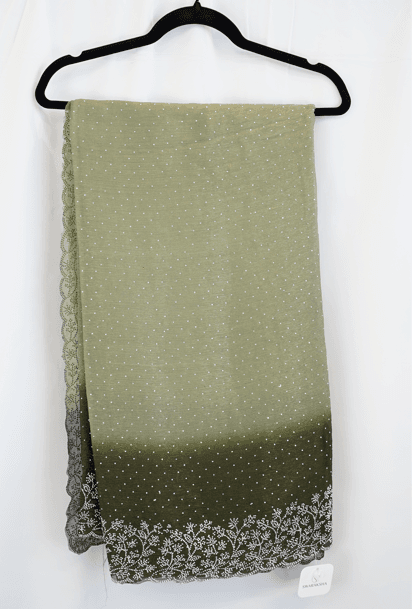 Olive Ombre Georgette Saree with Silver Sequin Embroidered Border