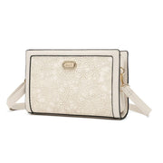 Elegant Beige Textured Handbag with Gold Chain Handle