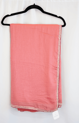 Peach Pink Satin Silk Saree with Diamond Zari Border