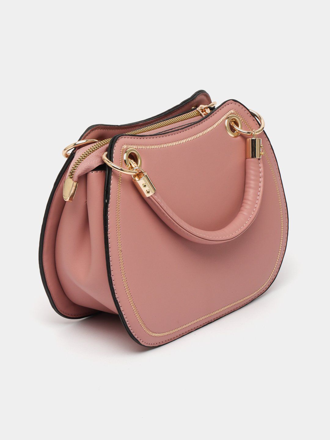 Dusty Pink Round Zip-Trim Satchel