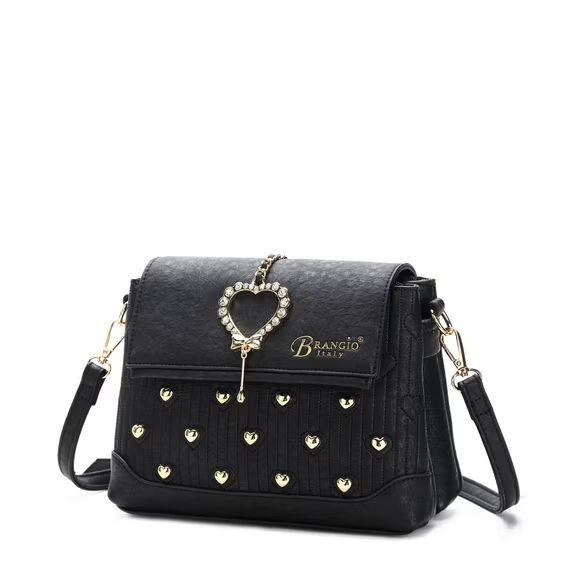 Brangio Italy Black Textured Handbag with Gold Hardware