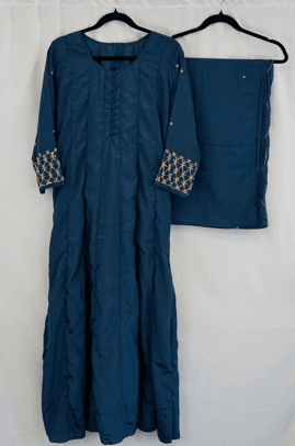 Navy Blue Embroidered Anarkali Kurta with Gold Detailing