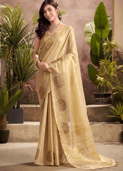 Beige Tissue Silk Weaving Work Saree