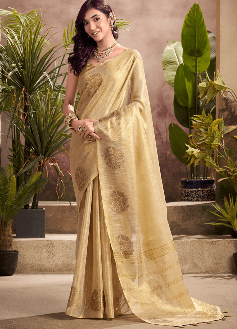 Beige Tissue Silk Weaving Work Saree