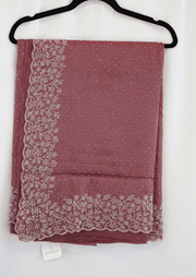 Dusty Rose Georgette Saree with Pearl Embroidery and Floral Border