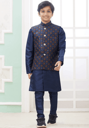 Dark Blue Art Banarasi Silk Printed Readymade Kurta Pajama