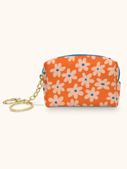 Orange Daisy Print Mini Pouch with Keychain