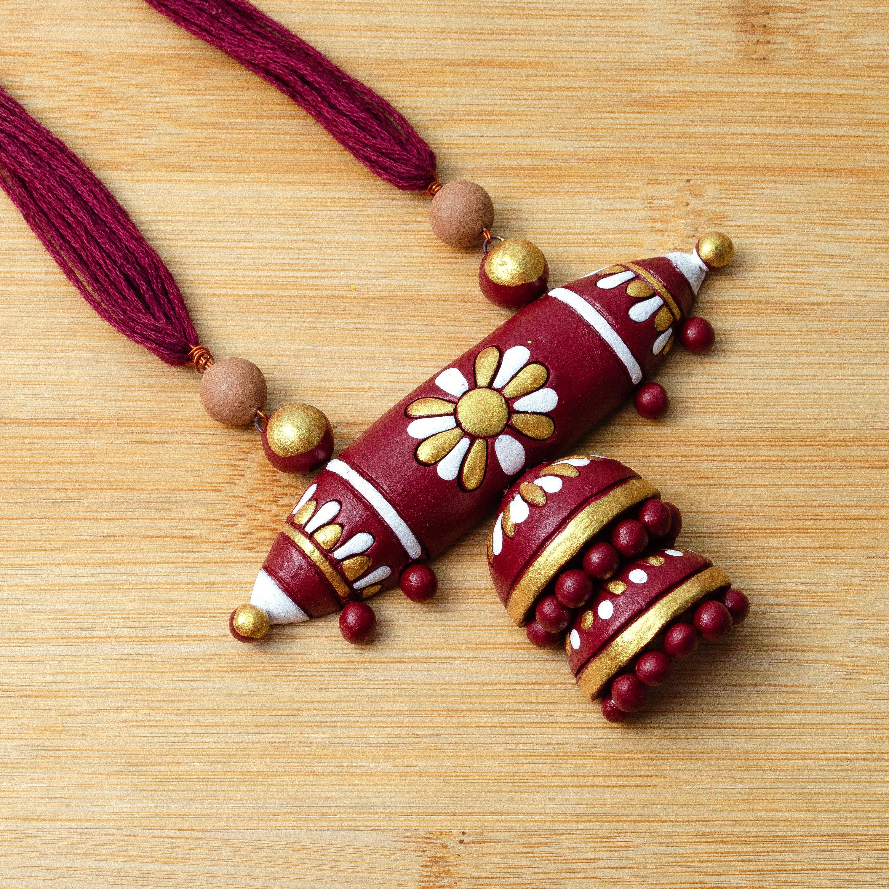 Jhumka Jewelry Set | Clay Jewelry | Floral Studded Jewelry