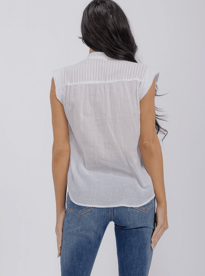 White Women’s Short Sleeve V-Neck Button-Up Top