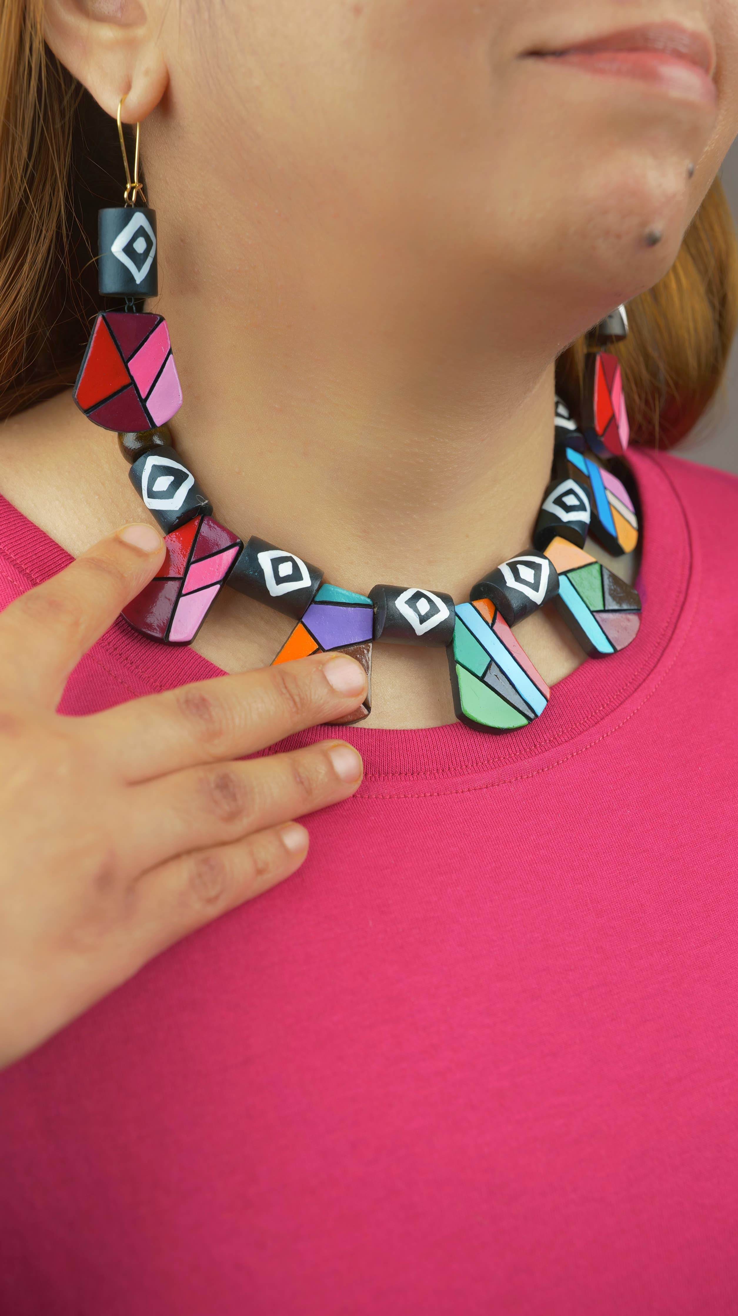 Geometric Clay Set | Clay Earrings | Earthen Clay Necklace