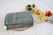 Sage Green Silk Saree with Silver Mirror Work Border