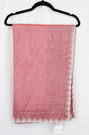 Dusty Mauve Net Saree with White Pearl and Sequin Embroidered Border
