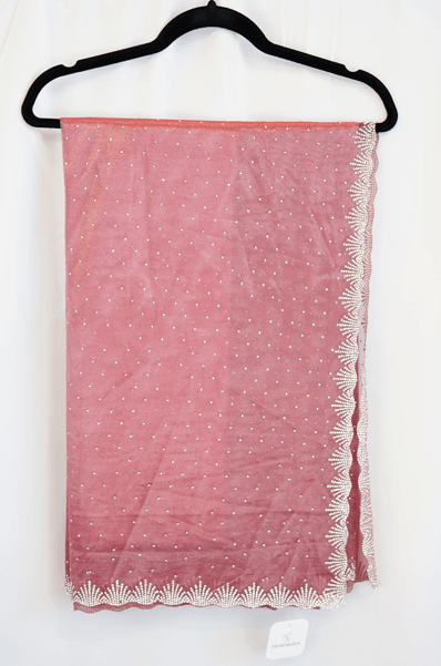 Dusty Mauve Net Saree with White Pearl and Sequin Embroidered Border