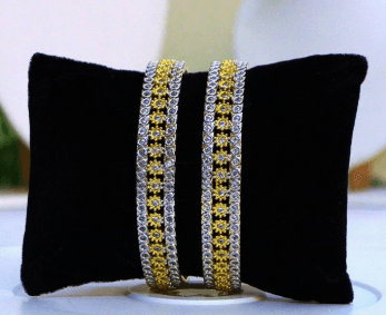 Dual Tone CZ Stone Bangles – Gold & Silver Finish