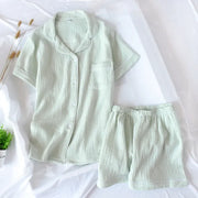 Soft Mint Green Cotton Button-Down Nightwear Set