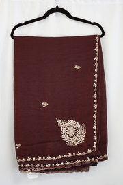 Royal Plum Georgette Saree with Mirror and Zari Embroidered Border