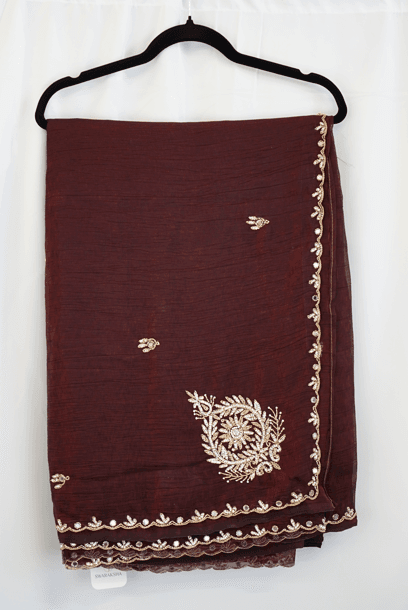 Royal Plum Georgette Saree with Mirror and Zari Embroidered Border