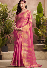 Pink Tissue Silk Weaving Work Saree