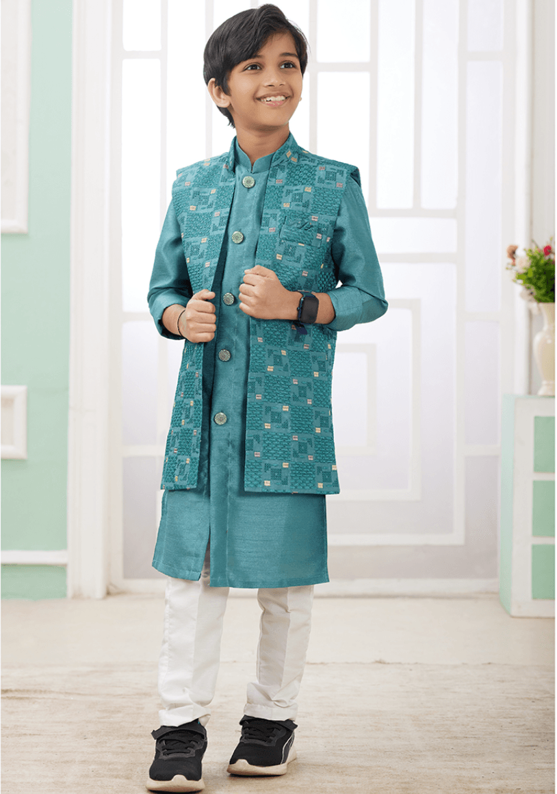 Green Art Banarasi Silk PrintedReadymade Kurta Pajama