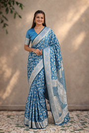 Blue Soft Banarasi Silk Saree