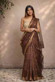 Brown  Banarasi Linen Fancy Saree