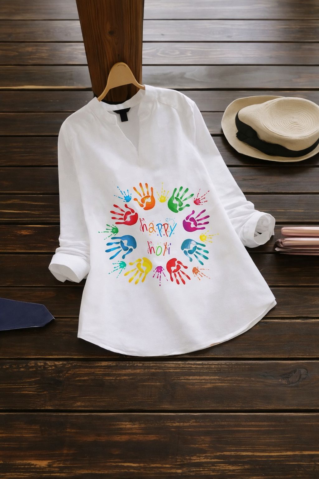 Happy Holi Handprint Circle Printed Shirt