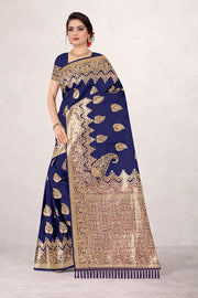 Deep Blue Banarasi Silk Saree Festive Wear