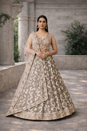 Dusty Taupe Embroidered Designer Wedding Lehenga Set