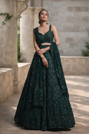 Emerald Green Sequin Embroidered Luxury Lehenga Set