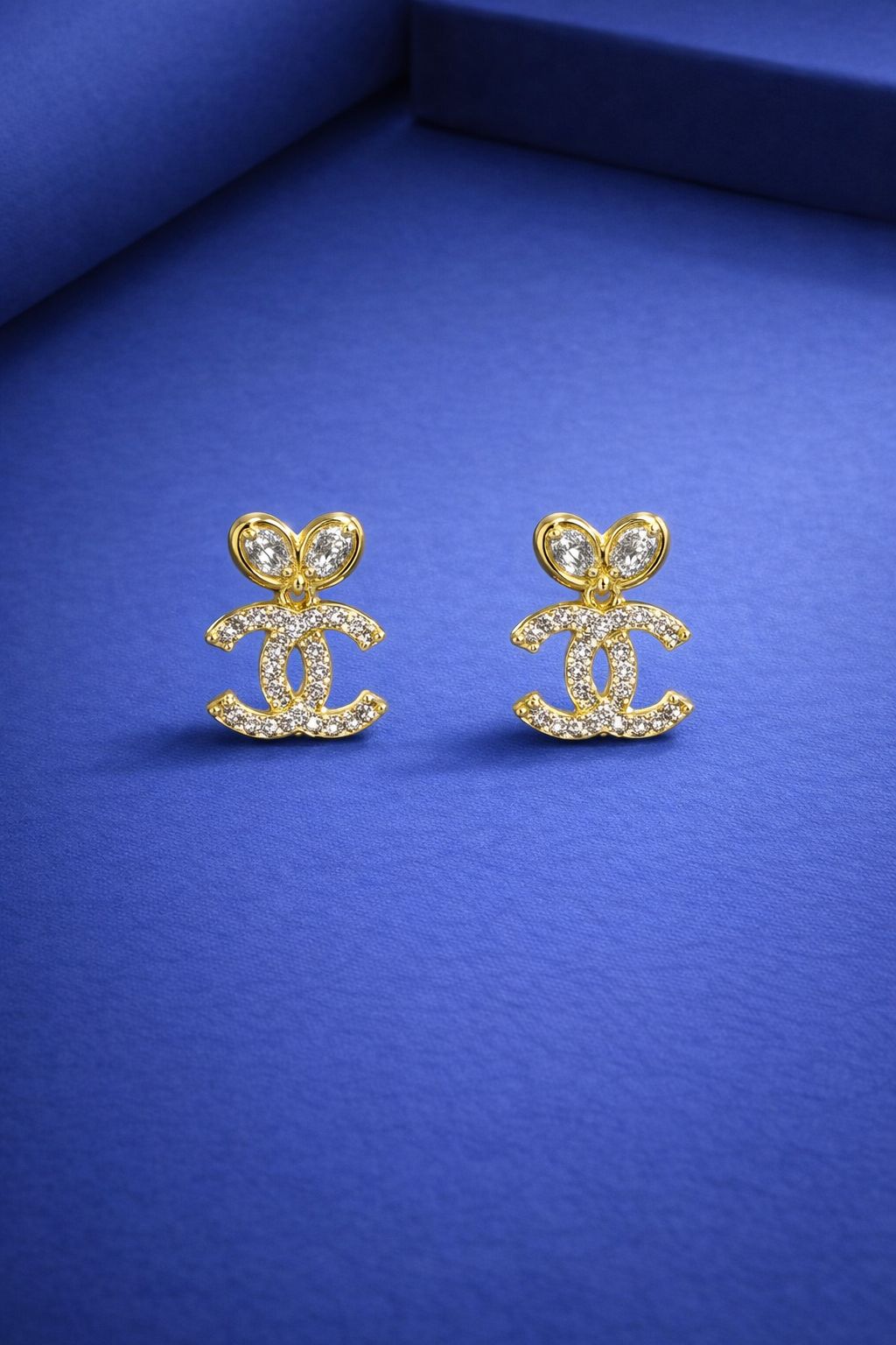 Gold-Plated Designer Logo Stud Earrings