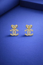 Gold-Plated Designer Logo Stud Earrings