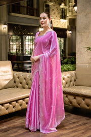 Hot Pink Shimmer Chiffon Saree