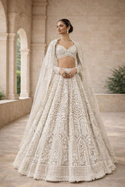Ivory Pearl White Heavy Embroidered Bridal Lehenga Set