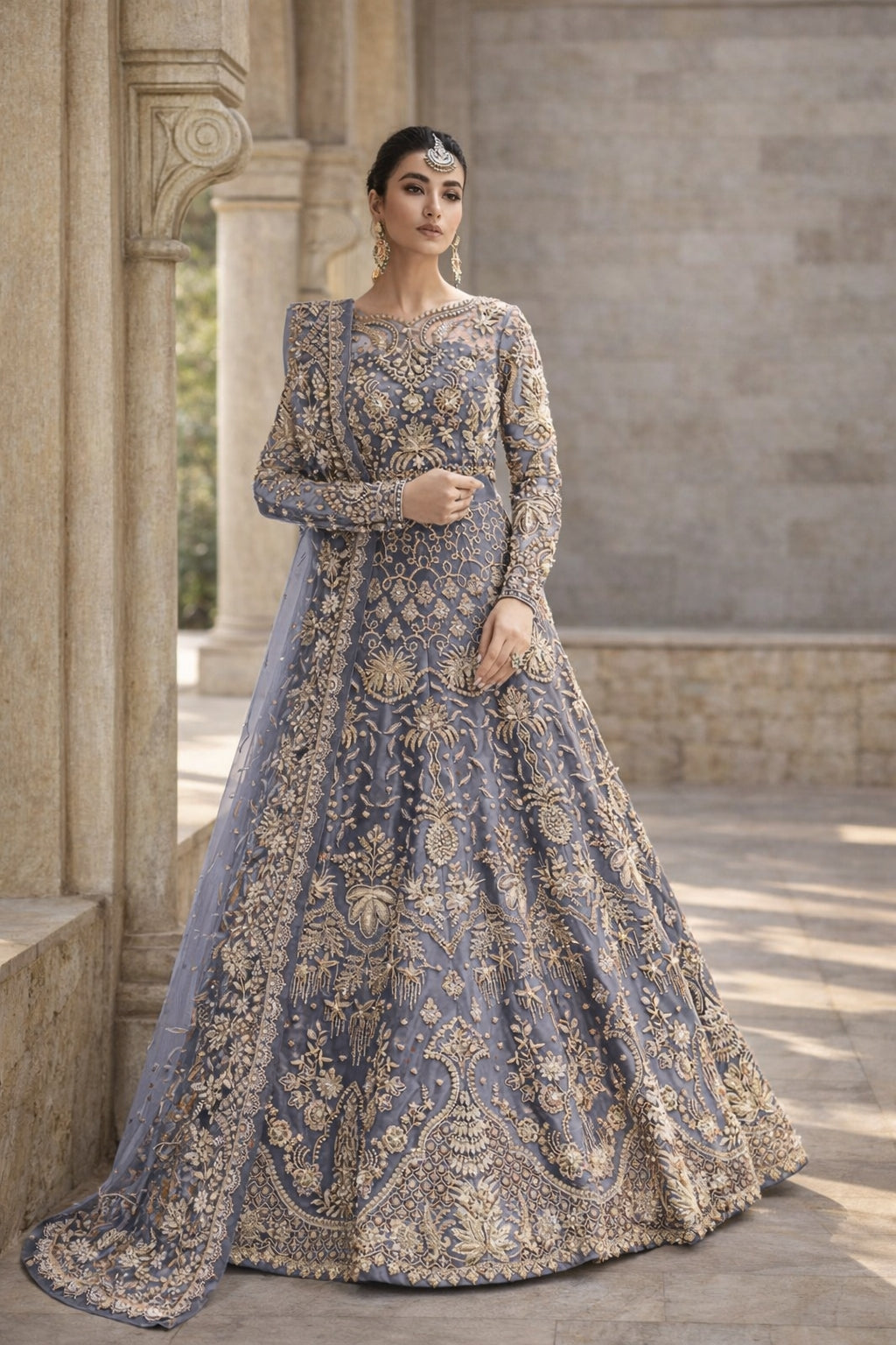 Lavender Butterfly Net Embroidery Work