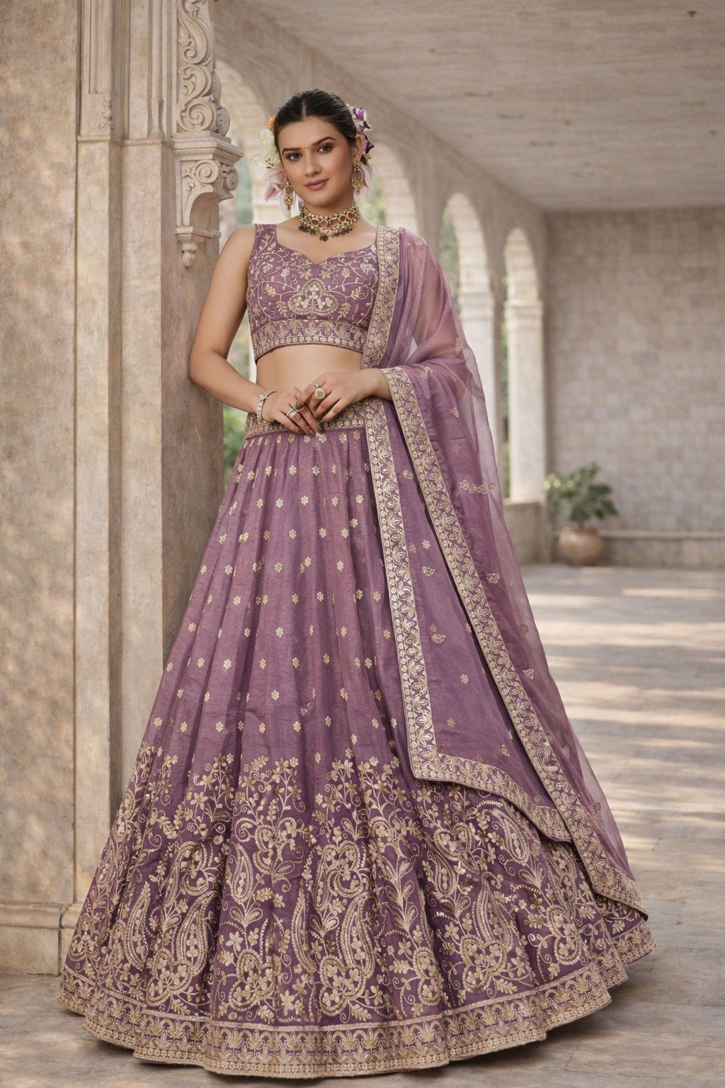 Lavender Tisuue Sequin Work Wedding Wear Lehenga Choli