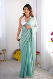 Light Aqua Party Wear Organza Stylish Sarees