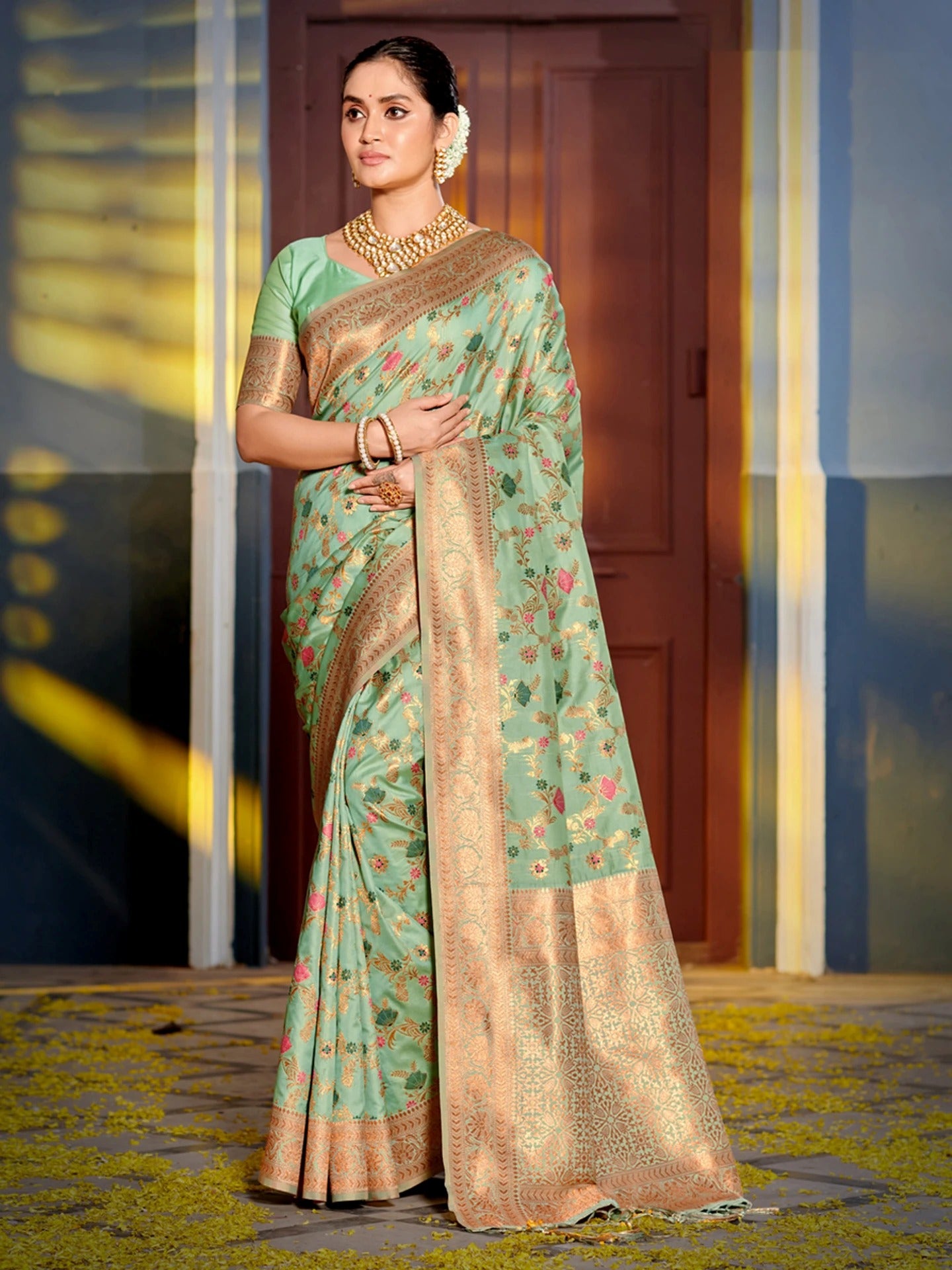 Light Blue  Banarasi Silk Heavy Saree