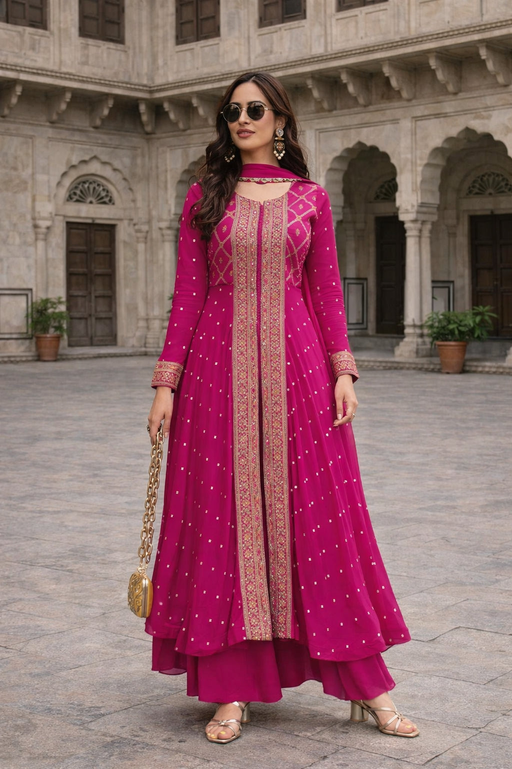 Magenta Embroidered Anarkali Kurta Set with Dupatta
