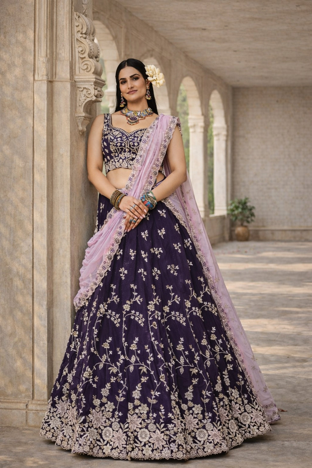 Magneta Organza Sequin Work Wedding Wear Lehenga Choli