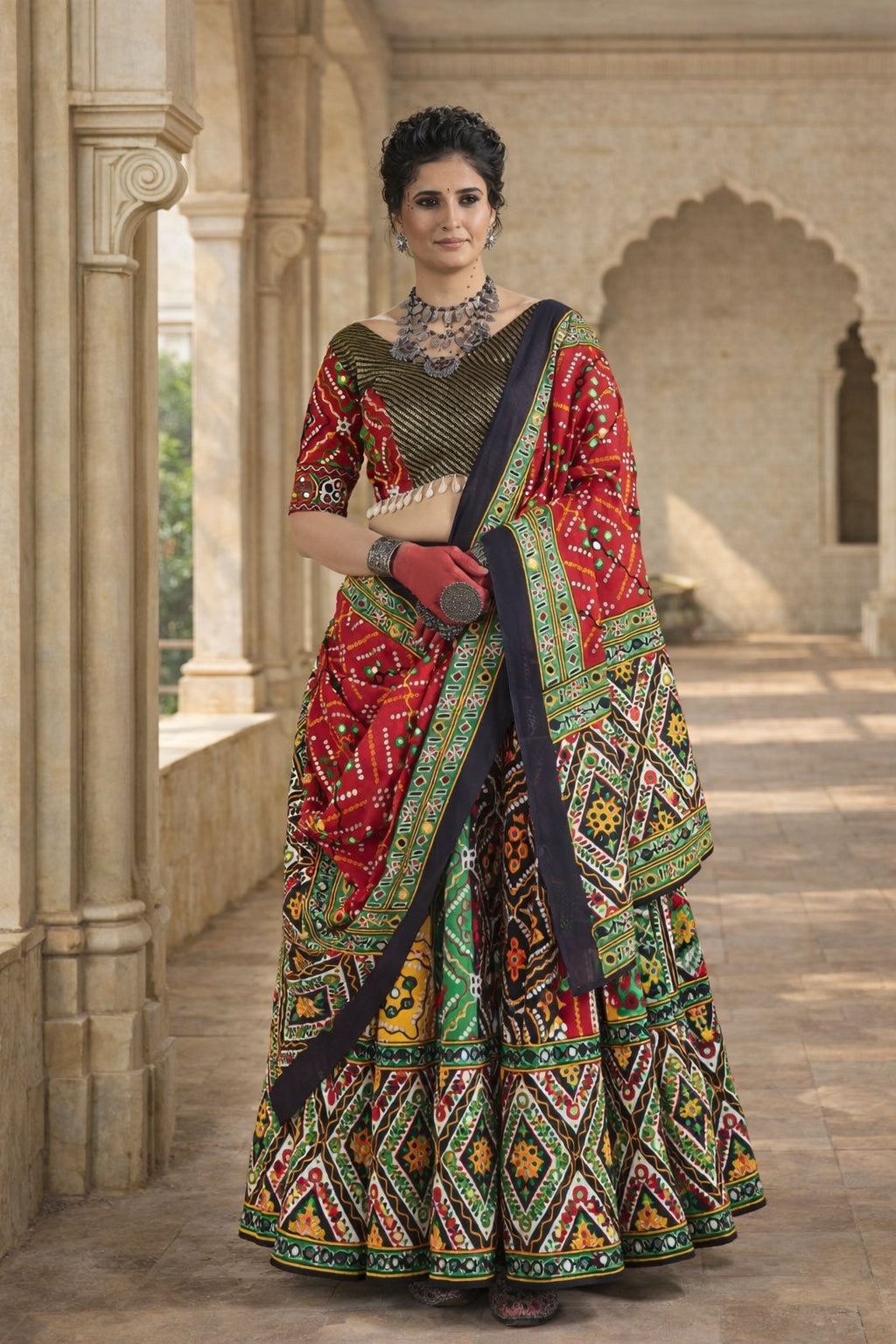 Multi Color Organic Cotton Printed Work Navratri  Lehenga Choli