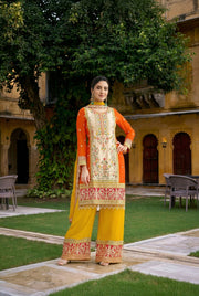 Orange & Mustard Embroidered Kurta Sharara Set with Dupatta