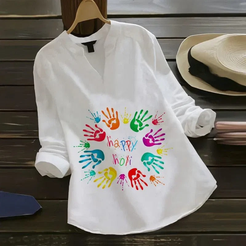 Happy Holi Handprint Circle Printed Shirt