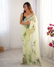 Pastel Botanical Elegance SareeOrganza Printed Party Wear Stylish Saree