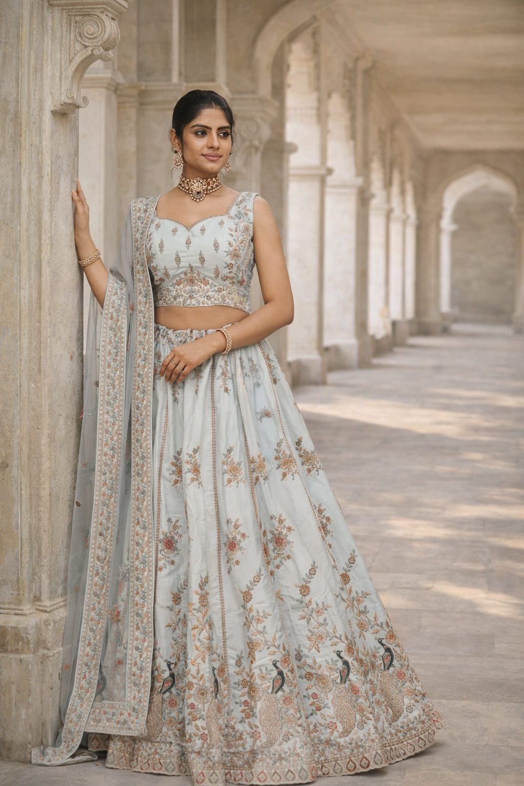 Powder Blue Anmol Tissue Thread Work  Lehenga Choli