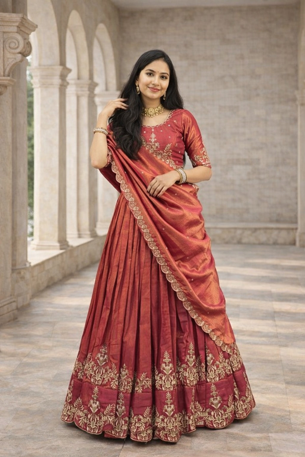 Rani Pink Heavy Embroidered Silk Lehenga with Dupatta