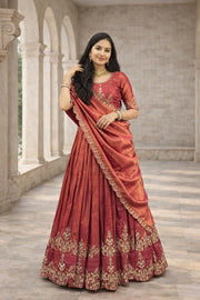 Rani Pink Heavy Embroidered Silk Lehenga with Dupatta