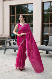 Rani Pink Shimmer Chiffon Saree