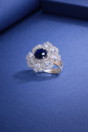 Royal Blue Sapphire Floral Cocktail Ring